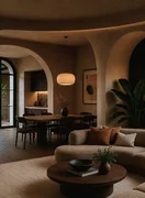 Curved forms, natural light and layered spaces create an interior designed around movement, connection and emotional wellbeing.