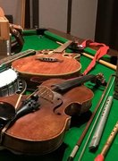 Irish folk instruments (banjo, accordion, fiddle, whistles, mandolin from a community event
