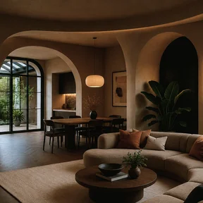 Curved forms, natural light and layered spaces create an interior designed around movement, connection and emotional wellbeing.