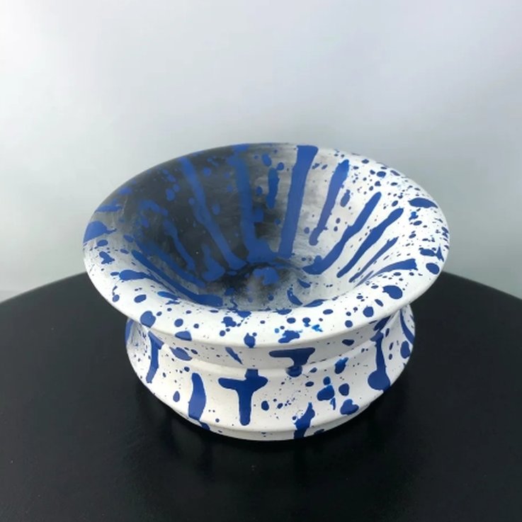 Black white and blue chunky hand-painted ombré wooden dish, upcycled
