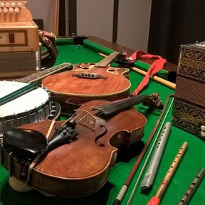 Irish folk instruments (banjo, accordion, fiddle, whistles, mandolin from a community event