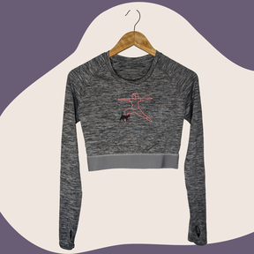 Embroidered design on high-performance sports fabric.