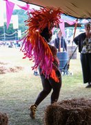 Nana wearing a fabulous samba outfit at Love Supreme, where she was hired to dance and entertain the crowd wit South London Samba.